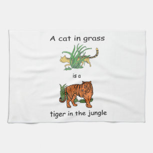 Cat in Grass is a Tiger in the Jungle Tea Towel