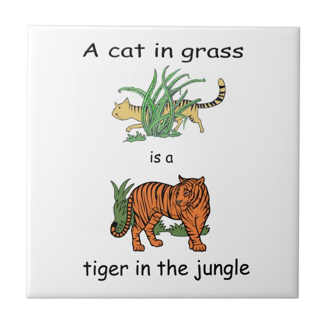 Cat in Grass is a Tiger in the Jungle Tile (Front)
