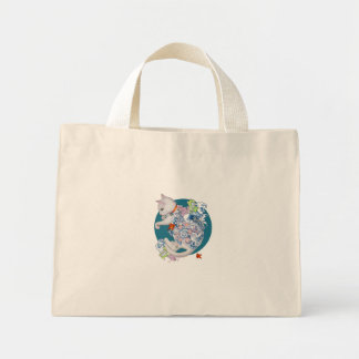 Cat in Green Mini Tote Bag