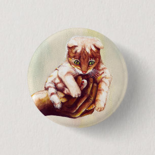 CAT IN HAND 3 CM ROUND BADGE
