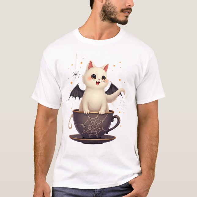 Cat in Haunted Teacup T-Shirt (Front)