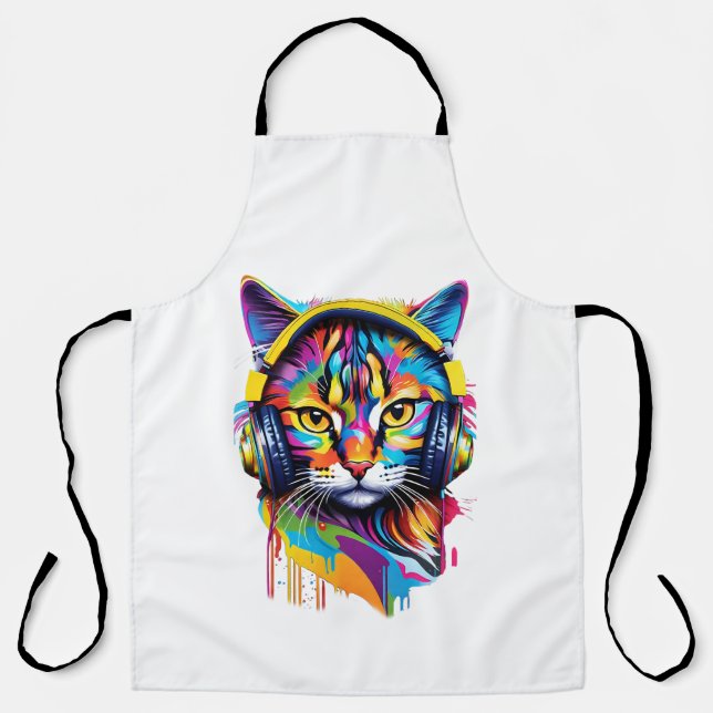 Cat in headphones apron (Front)