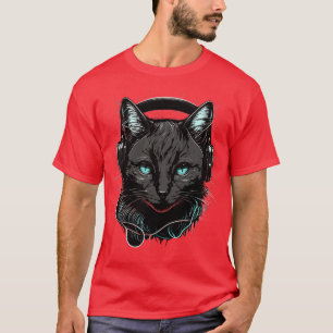 Cat in Headphones Funny Cat Gift Retro Vintage Fun T-Shirt