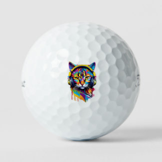 Cat in headphones golf balls