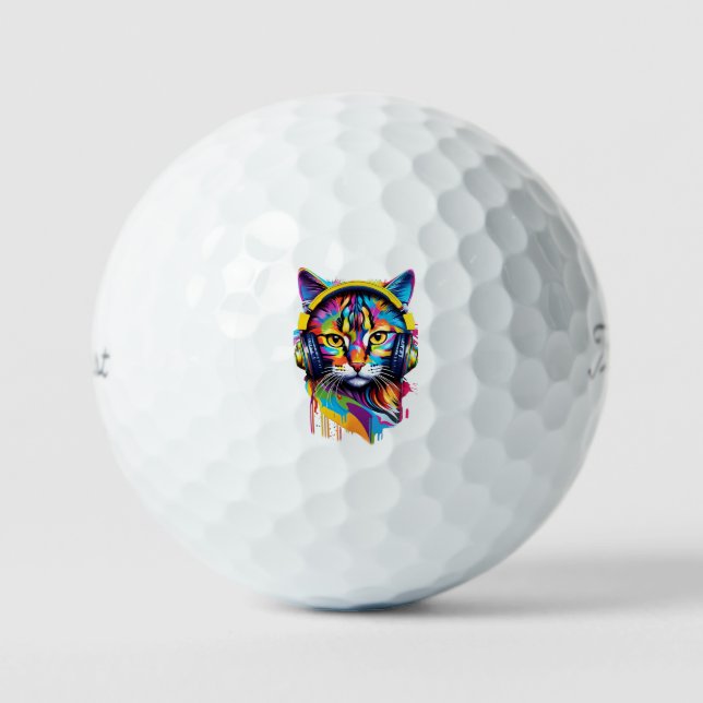 Cat in headphones golf balls (Front)