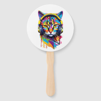 Cat in headphones hand fan
