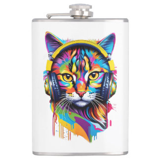 Cat in headphones hip flask