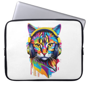 Cat in headphones laptop sleeve
