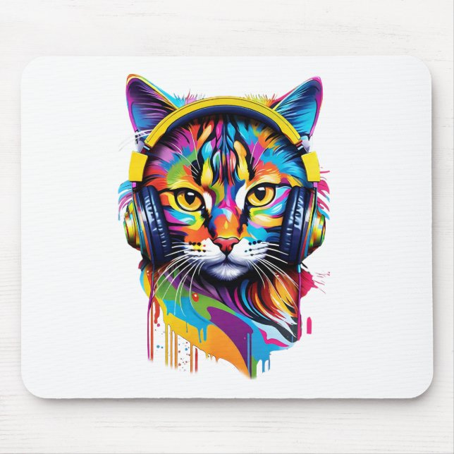 Cat in headphones mouse mat (Front)