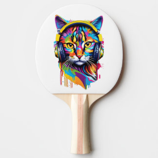 Cat in headphones ping pong paddle