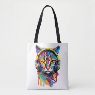 Cat in headphones tote bag