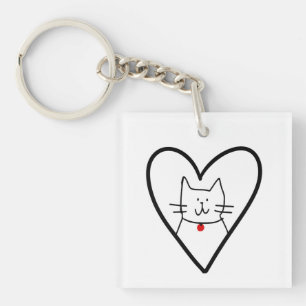 Cat in Heart Doodle  Key Ring
