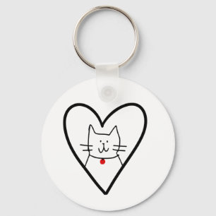 Cat in Heart Doodle  Key Ring