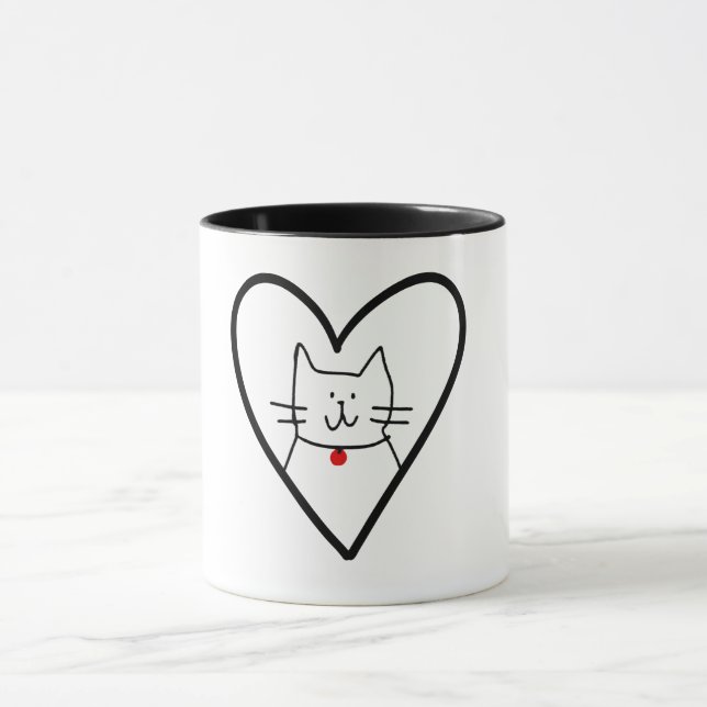 Cat in Heart Doodle  Mug (Center)