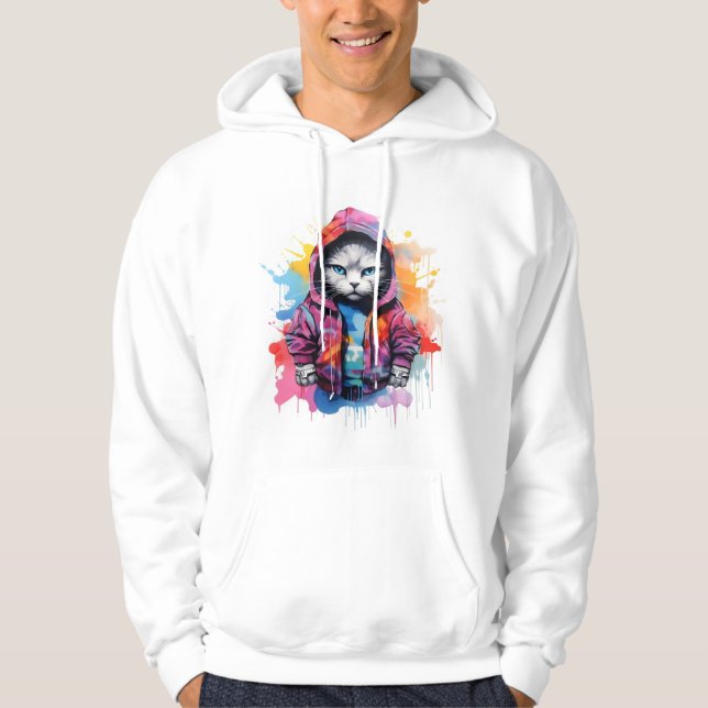 Cat in Hoodie Colourful Graffiti (Front)