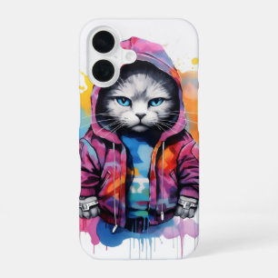 Cat in Hoodie Colourful Graffiti iPhone 16 Case