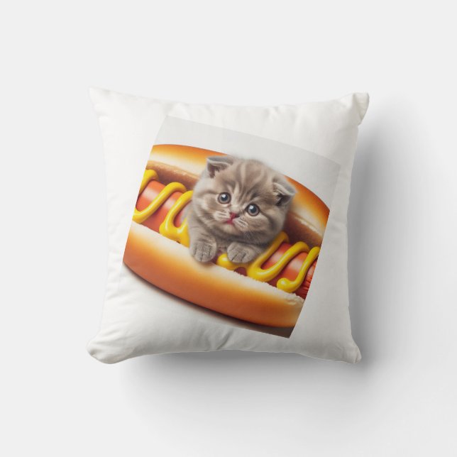 cat in hot dog and mustard cushion (Front)