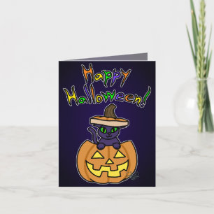 Cat in Jack-o'-Lantern Halloween Card