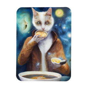 Cat in jumpsuit eating soup AI generated art Magnet