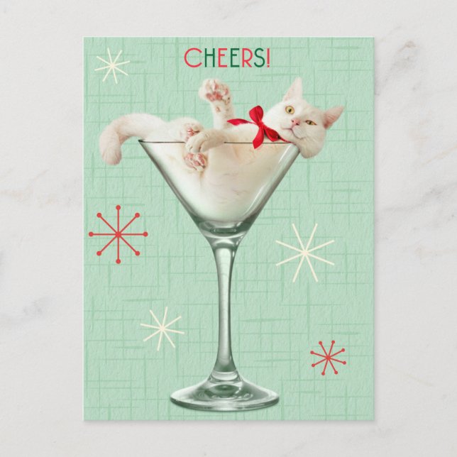 Cat in Martini Glass Invitation Postcard (Front)