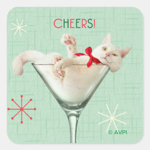 Cat in Martini Glass Square Sticker