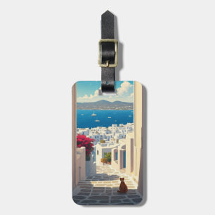 Cat in Mykonos Greece Cyclades Travel Luggage Tag