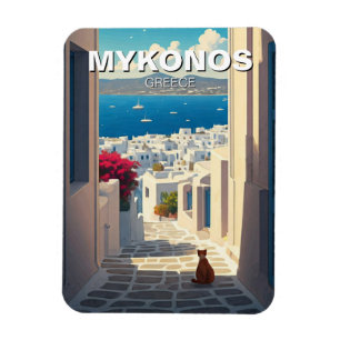 Cat in Mykonos Greece Cyclades Travel Magnet
