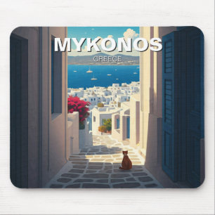 Cat in Mykonos Greece Cyclades Travel Mouse Mat