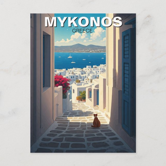 Cat in Mykonos Greece Cyclades Travel Postcard (Front)
