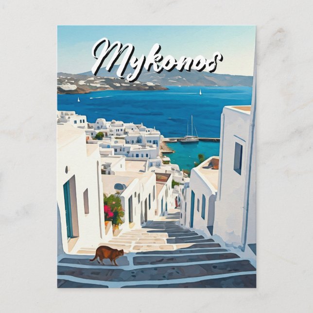 Cat in Mykonos Greece Cyclades Travel Postcard (Front)