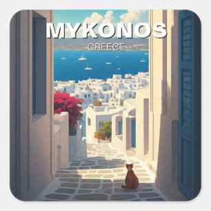 Cat in Mykonos Greece Cyclades Travel Square Sticker