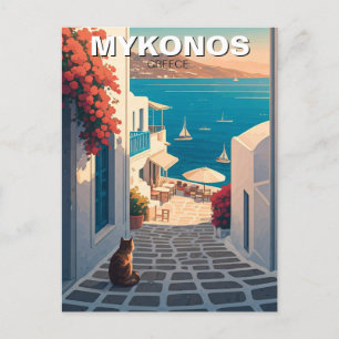 Cat in Mykonos Greece Cyclades Travel Sunset Postcard