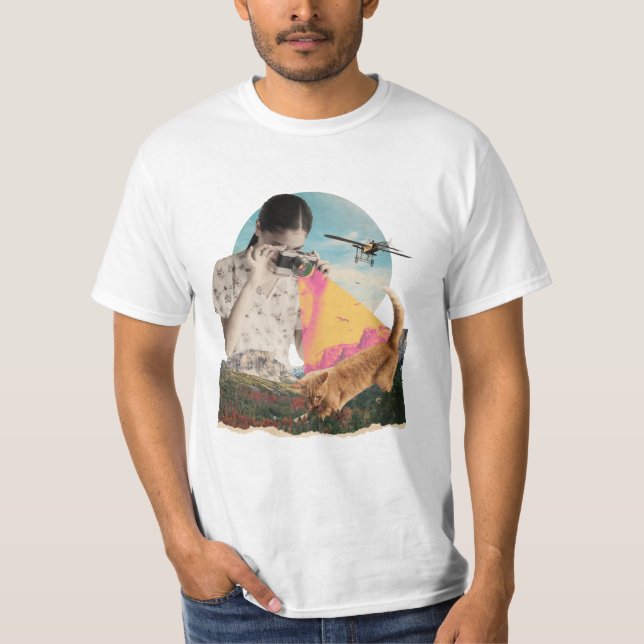 Cat in Nature Photographer Collage T-Shirt (Front)
