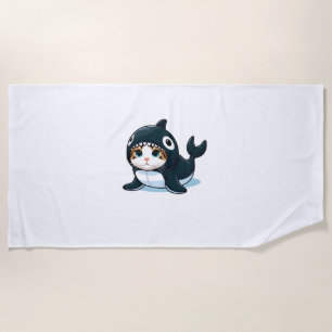 Cat in Orca Costume Beach Towel