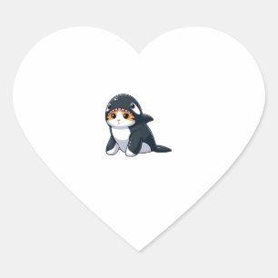 Cat in Orca Costume Heart Sticker