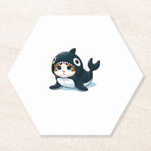 Cat in Orca Costume  Paper Coaster