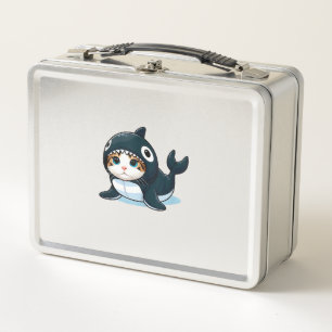 Cat in Orca Costume Tank Top Metal Lunch Box