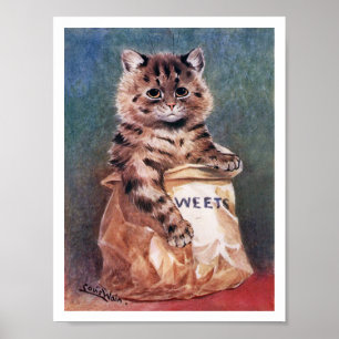 Cat in Paper Bag, Louis Wain Poster