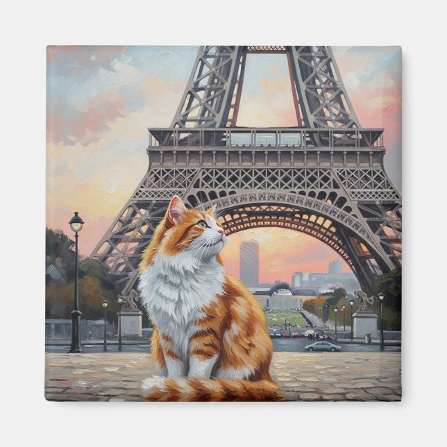 Cat in Paris Eiffel Tower Postcard Magnet (Front)