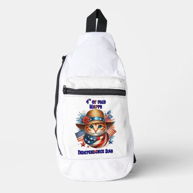 Cat in patriotic hat and scarf Independence Day Sling Bag (Front)