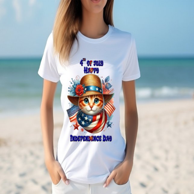 Cat in patriotic hat and scarf Independence Day T-Shirt (Creator Uploaded)