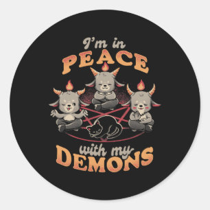 Cat In Peace With My Demons Cute Baphomet Funny Ha Classic Round Sticker