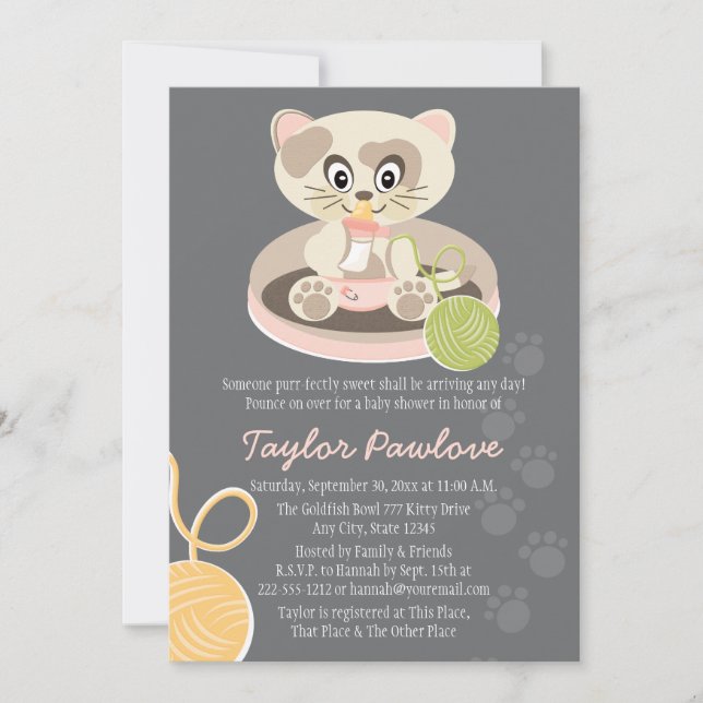 Cat in Pink Diapers Baby Shower Invitation (Front)