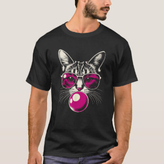Cat in Pink Glasses Pink Bubble Men Women Kids Fun T-Shirt