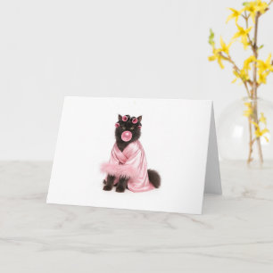 Cat in Pink Robe with Hair Curlers and Bubblegum   Card