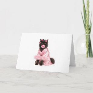 Cat in Pink Robe with Hair Curlers and Bubblegum Card