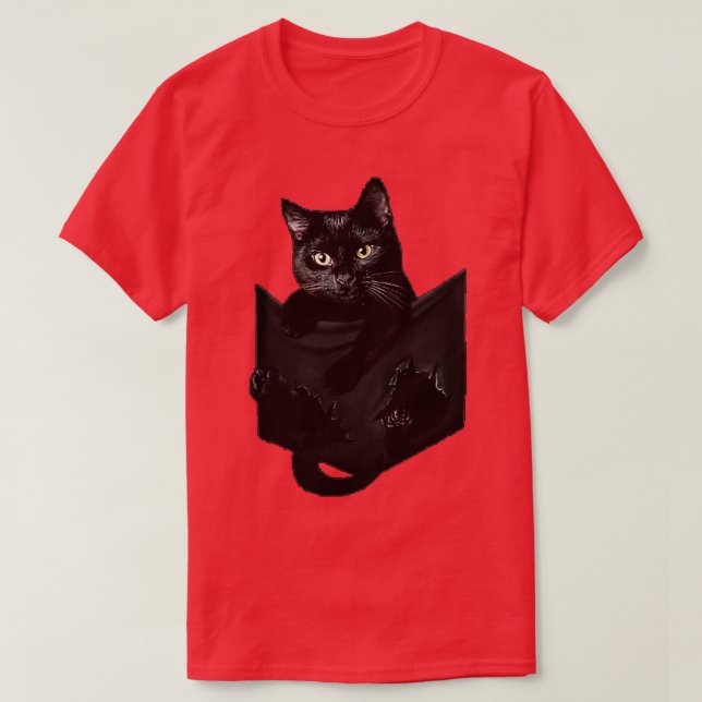 Cat in Pocket black cat inside pocket T-Shirt (Design Front)