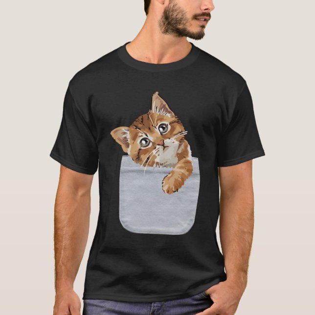 Cat In Pocket Coming Out Cute Cat Peeking In Pocke T-Shirt (Front)