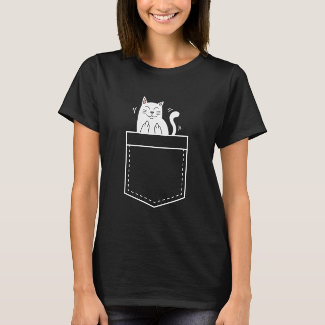 Cat in Pocket Giving the Finger T-Shirt (Front)