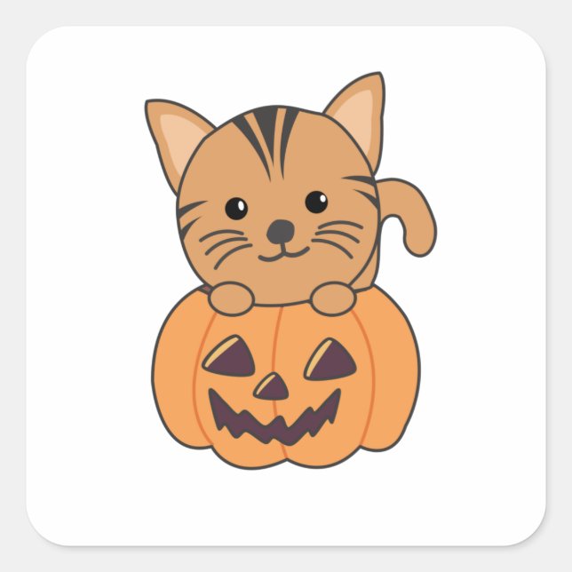 Cat In Pumpkin Cats Halloween Square Sticker (Front)